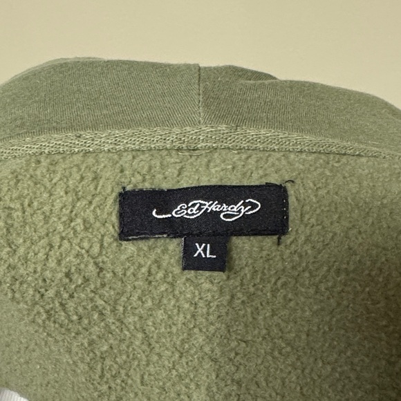 Y2K Ed Hardy Olive Cropped Zip Up Hoodie with Vibrant Graphics Size XL pre-owned - Picture 6 of 7